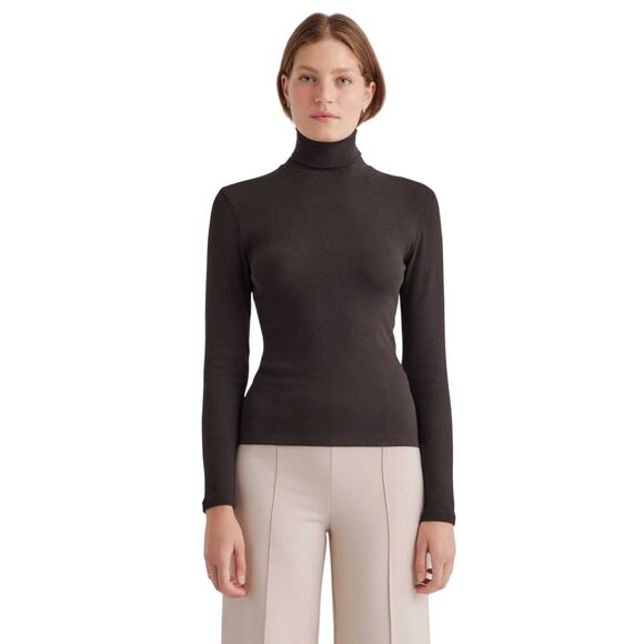 New Quince Women’s Large Micro-Rib Cotton Turtleneck Top Blouse Sweater 3514 - Picture 1 of 10